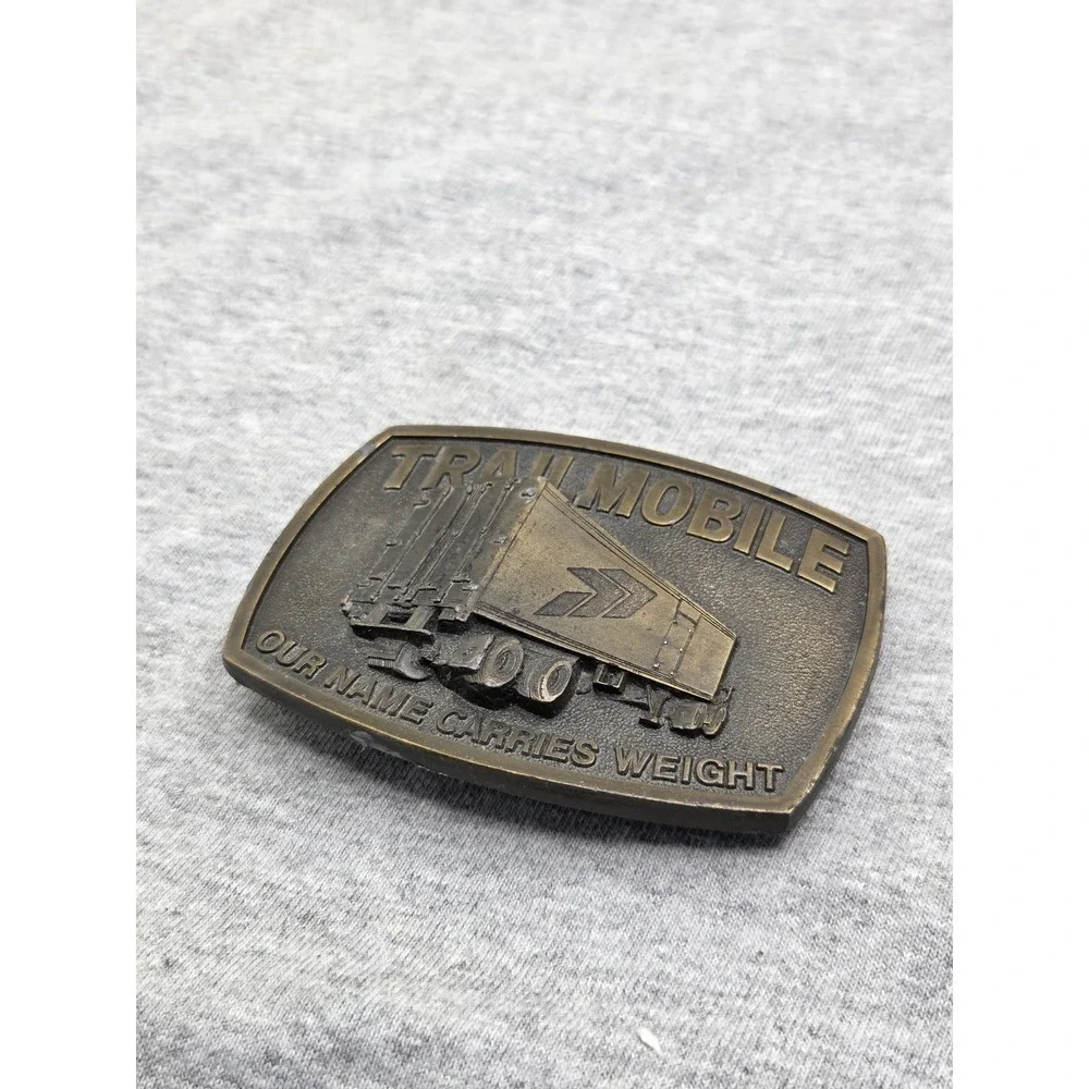 Vintage 1970s TrailMobile Trucker Semi Trailer Solid Brass Belt Buckle